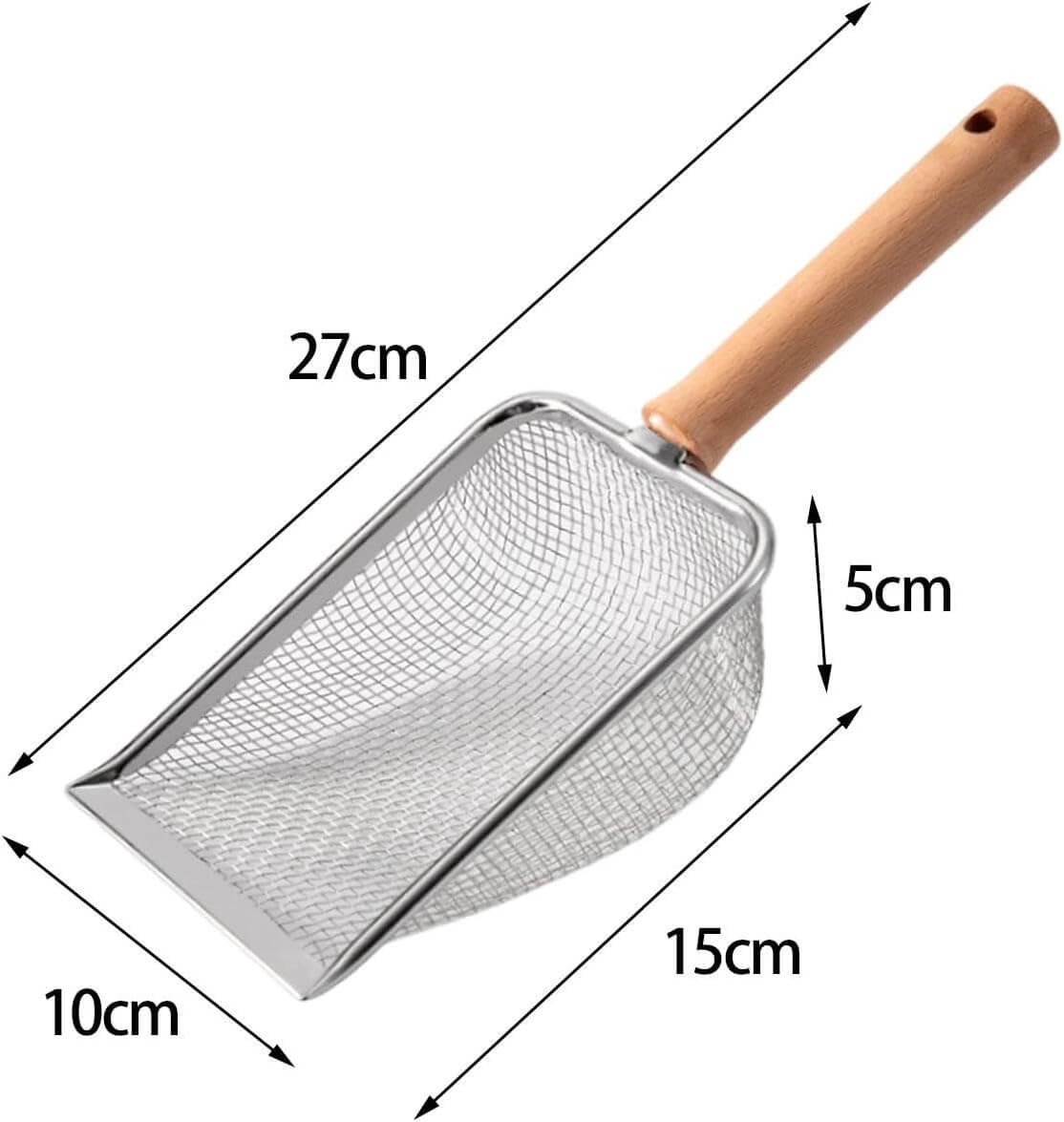 Stainless Steel Cat Litter Scooper with Wooden Handle