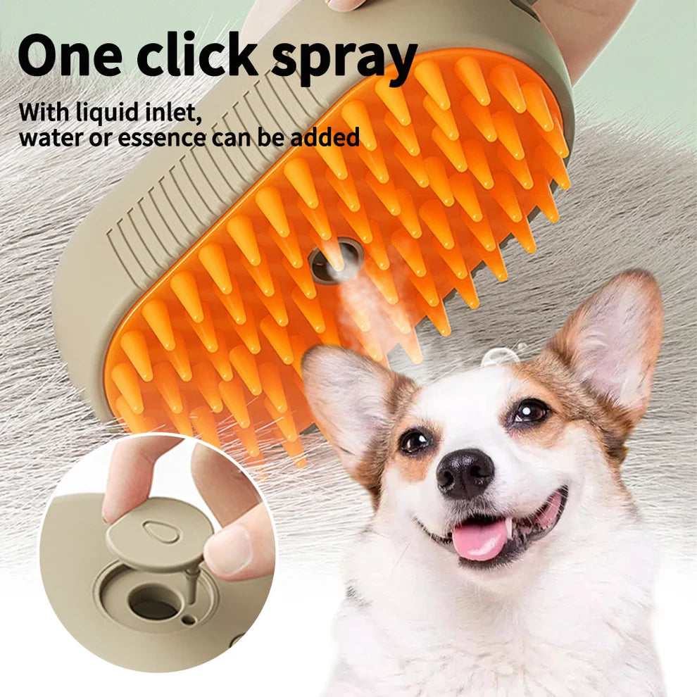 Steamy Pet Brush for Dogs and Cats - Electric Spray Handle Massage Brush