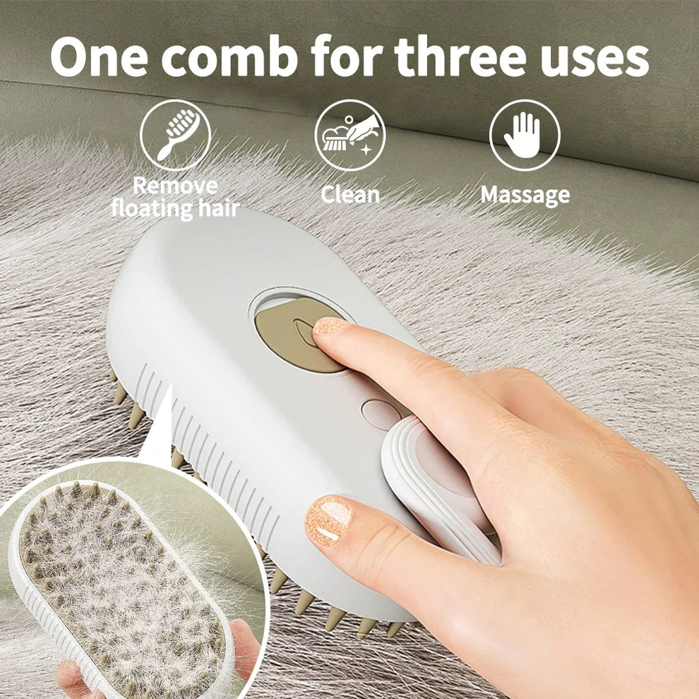 Steamy Pet Brush for Dogs and Cats - Electric Spray Handle Massage Brush