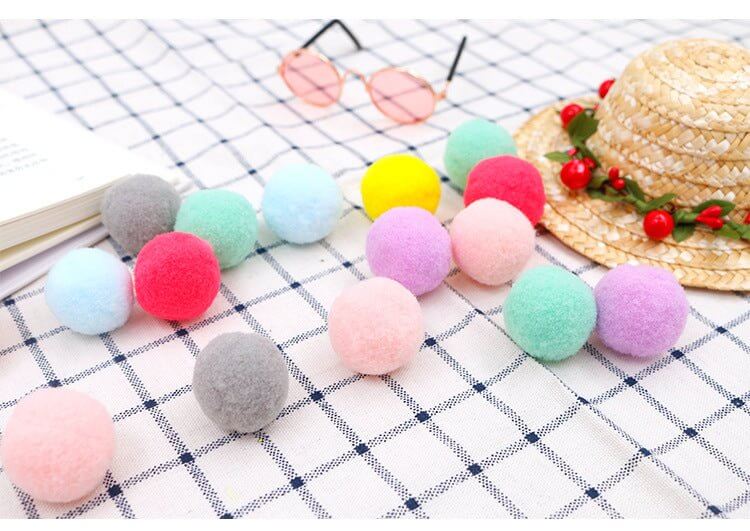 Cat Pom Pom Toy Soft Quiet Ball 20pcs 3cm Assorted 7 Colors - Happy 4 Paws