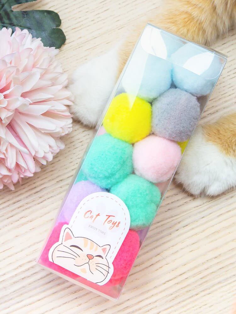 Cat Pom Pom Toy Soft Quiet Ball 20pcs 3cm Assorted 7 Colors - Happy 4 Paws