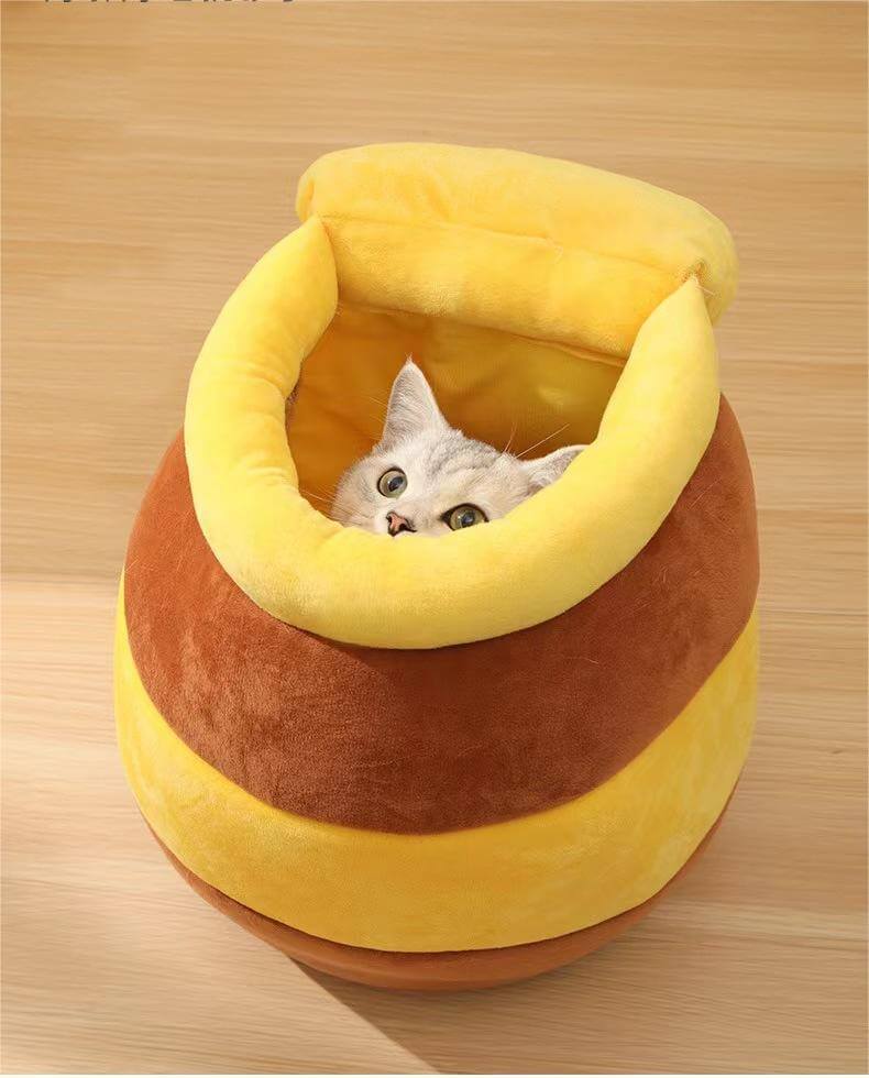 Closed Honeypot Shape Cat Nest Warm Bed for Puppy & Cat - Happy 4 Paws