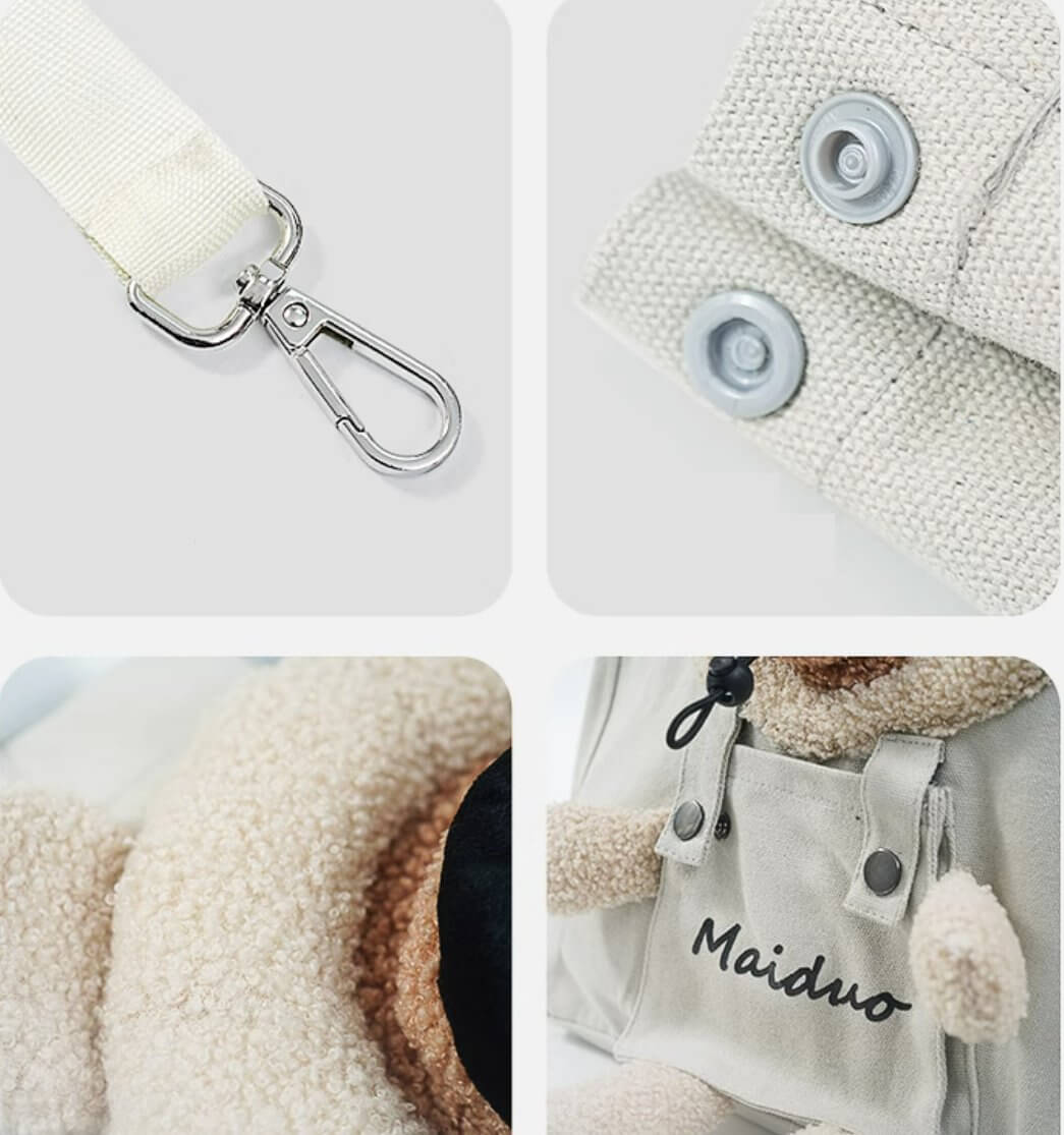 Cute Pet Carrier Canvas Shoulder Bag with Plush for Small Cat Dog under 6kg - Happy 4 Paws