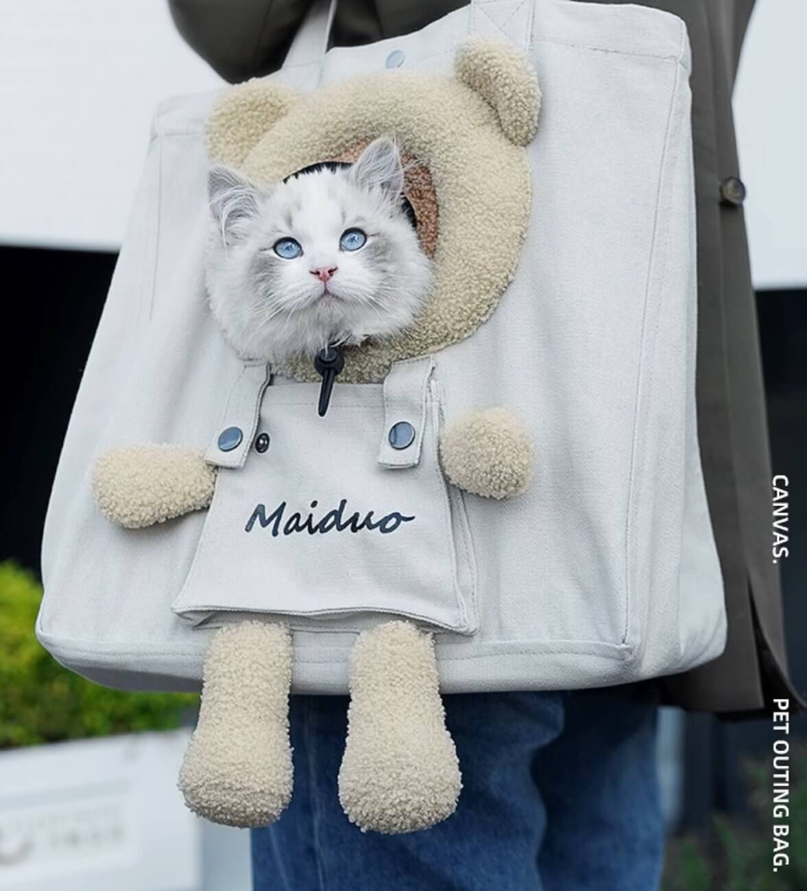Cute Pet Carrier Canvas Shoulder Bag with Plush for Small Cat Dog under 6kg - Happy 4 Paws
