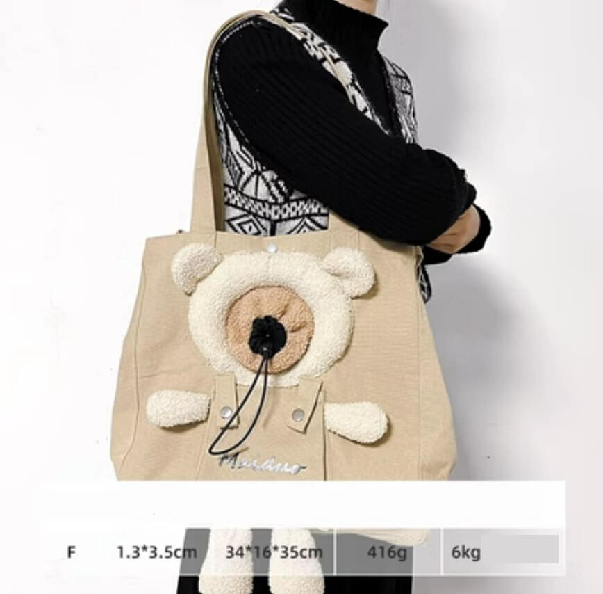 Cute Pet Carrier Canvas Shoulder Bag with Plush for Small Cat Dog under 6kg - Happy 4 Paws