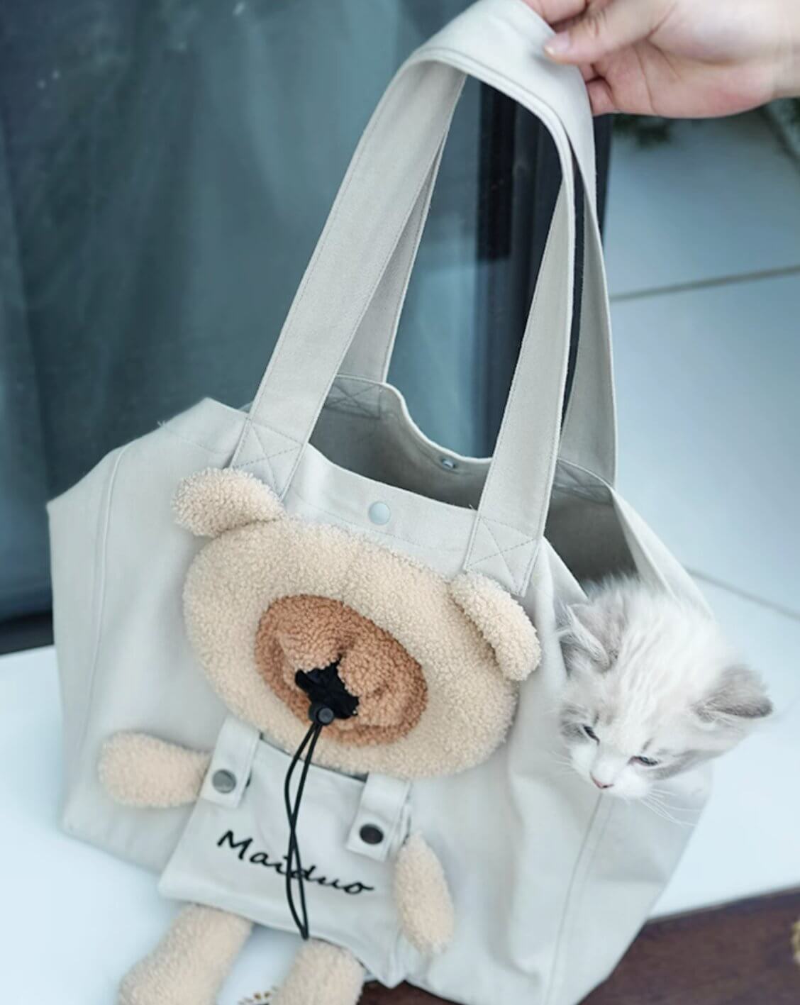 Cute Pet Carrier Canvas Shoulder Bag with Plush for Small Cat Dog under 6kg - Happy 4 Paws