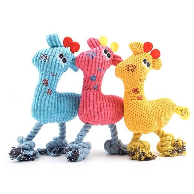 Dog Plush Deer Shape Squeaky Chew Toy with Rope for Small Medium Dog - Happy 4 Paws