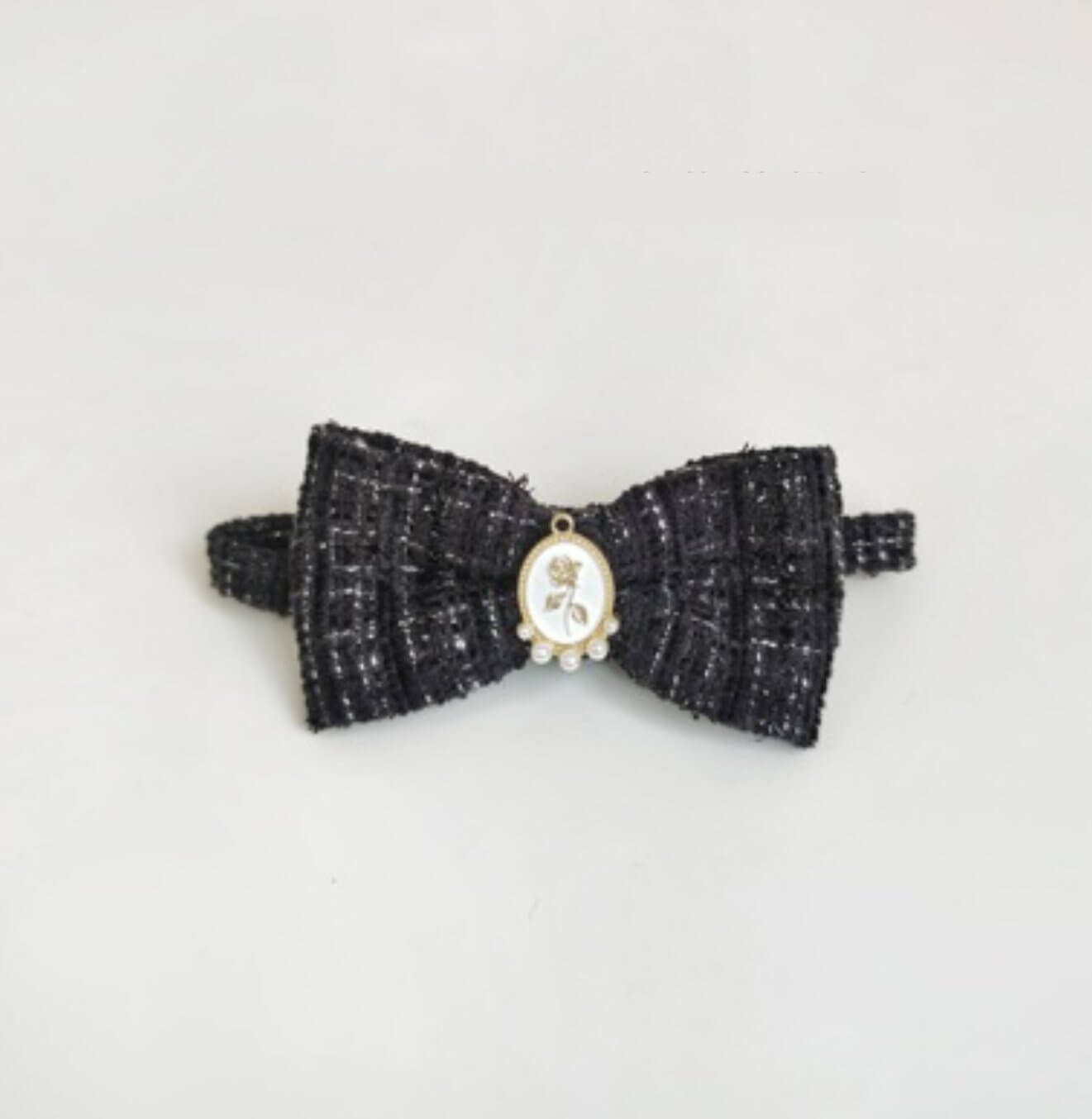 Pet Braided Plaid Collar Adjustable Breakaway with Vintage Pearl Bow Tie for Cats under 10kg - Happy 4 Paws