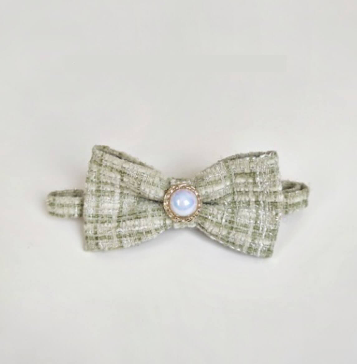 Pet Braided Plaid Collar Adjustable Breakaway with Vintage Pearl Bow Tie for Cats under 10kg - Happy 4 Paws