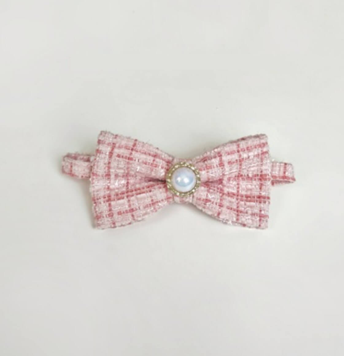 Pet Braided Plaid Collar Adjustable Breakaway with Vintage Pearl Bow Tie for Cats under 10kg - Happy 4 Paws