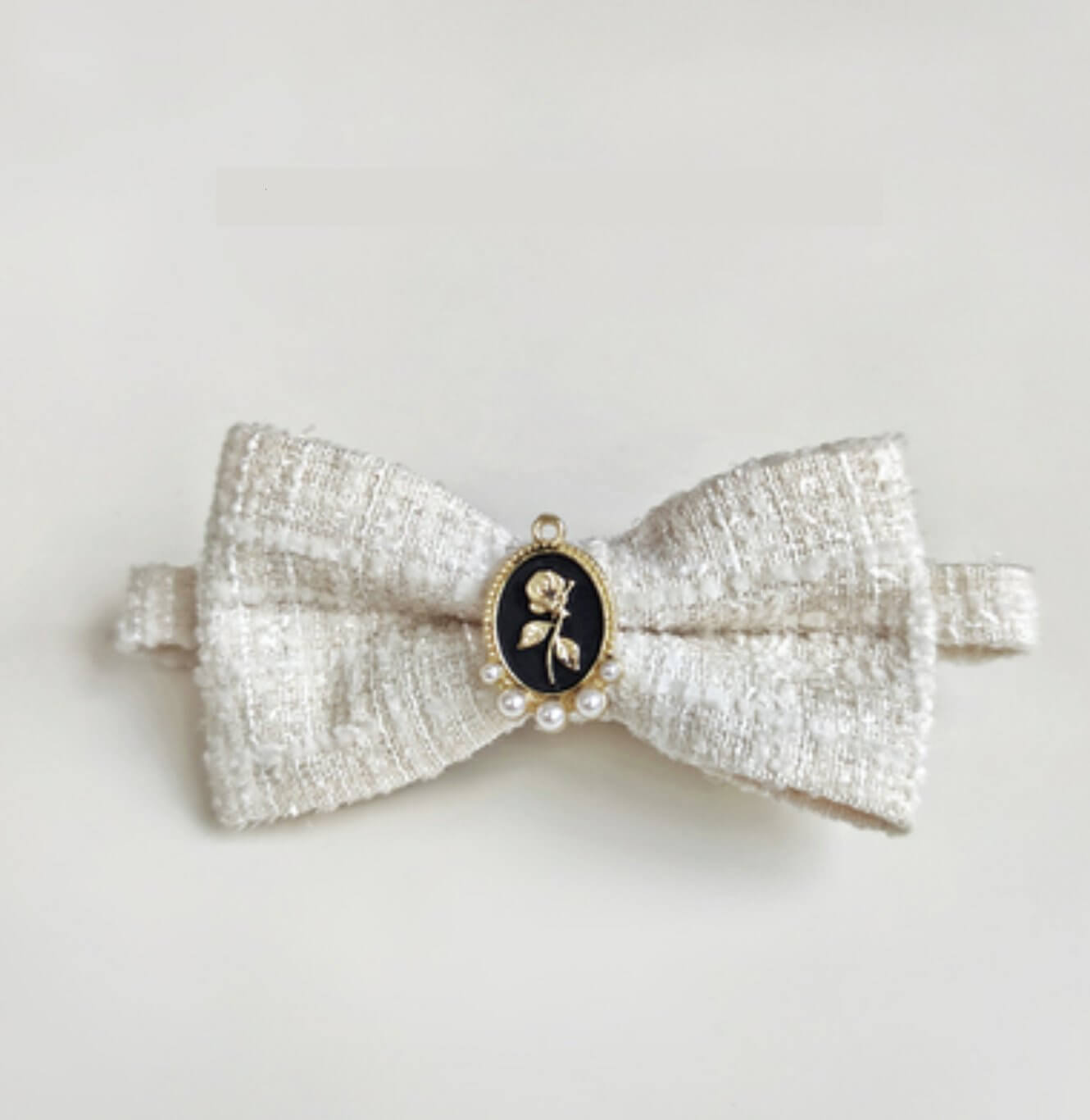 Pet Braided Plaid Collar Adjustable Breakaway with Vintage Pearl Bow Tie for Cats under 10kg - Happy 4 Paws