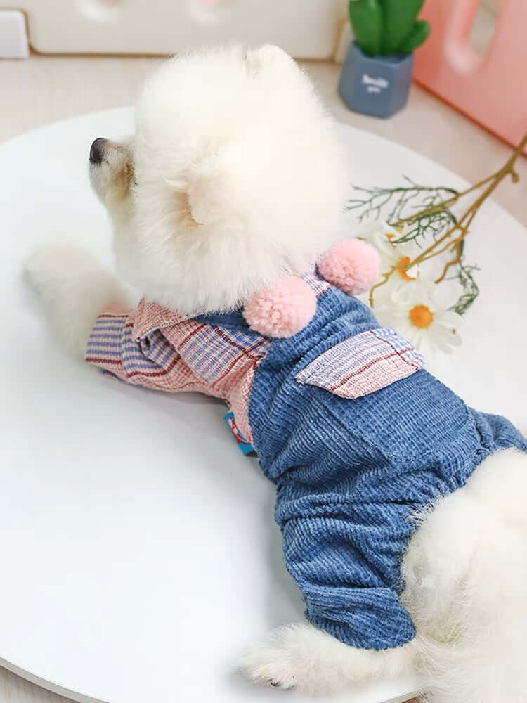 Dog Jumpsuit Plaid Pet Shirts Overalls Outfits for Small Medium Dogs Cats - Happy 4 Paws