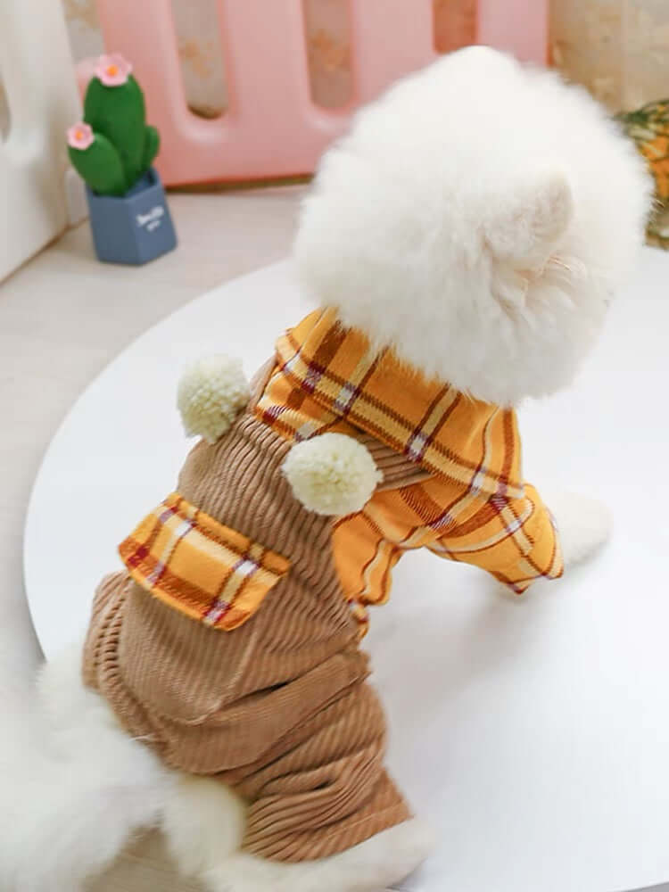 Dog Jumpsuit Plaid Pet Shirts Overalls Outfits for Small Medium Dogs Cats - Happy 4 Paws