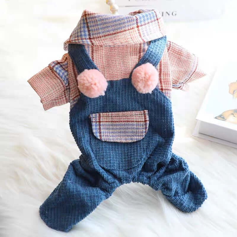 Dog Jumpsuit Plaid Pet Shirts Overalls Outfits for Small Medium Dogs Cats - Happy 4 Paws