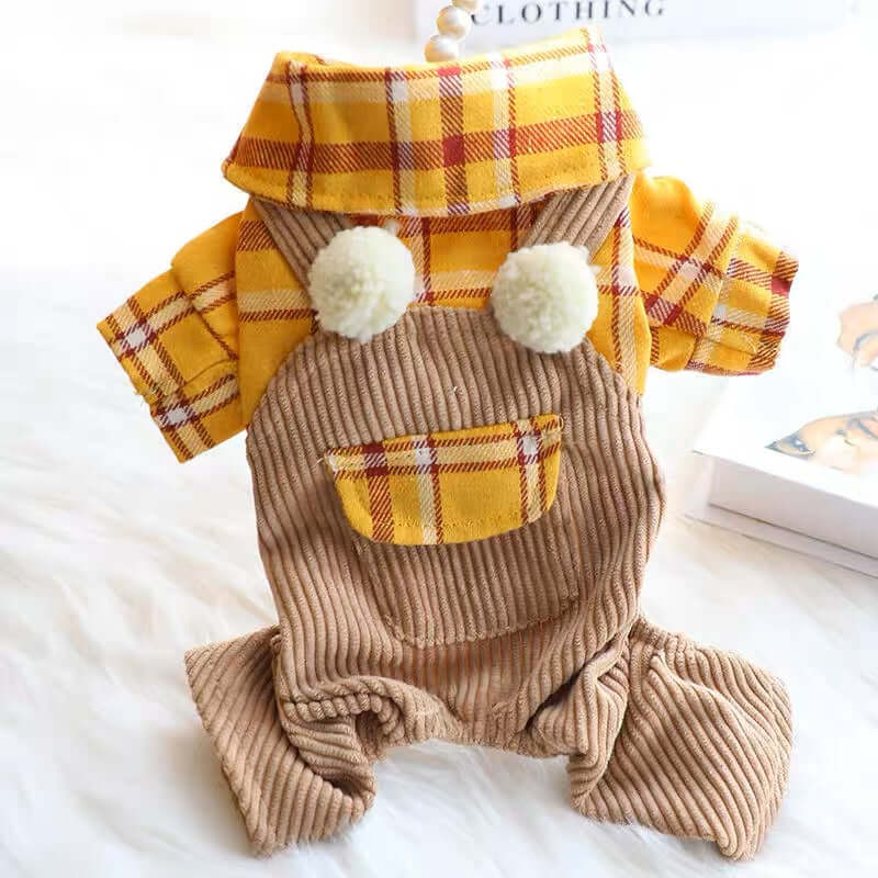 Dog Jumpsuit Plaid Pet Shirts Overalls Outfits for Small Medium Dogs Cats - Happy 4 Paws