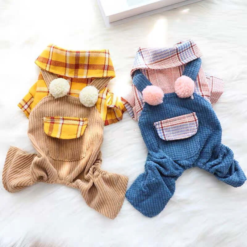 Dog Jumpsuit Plaid Pet Shirts Overalls Outfits for Small Medium Dogs Cats - Happy 4 Paws