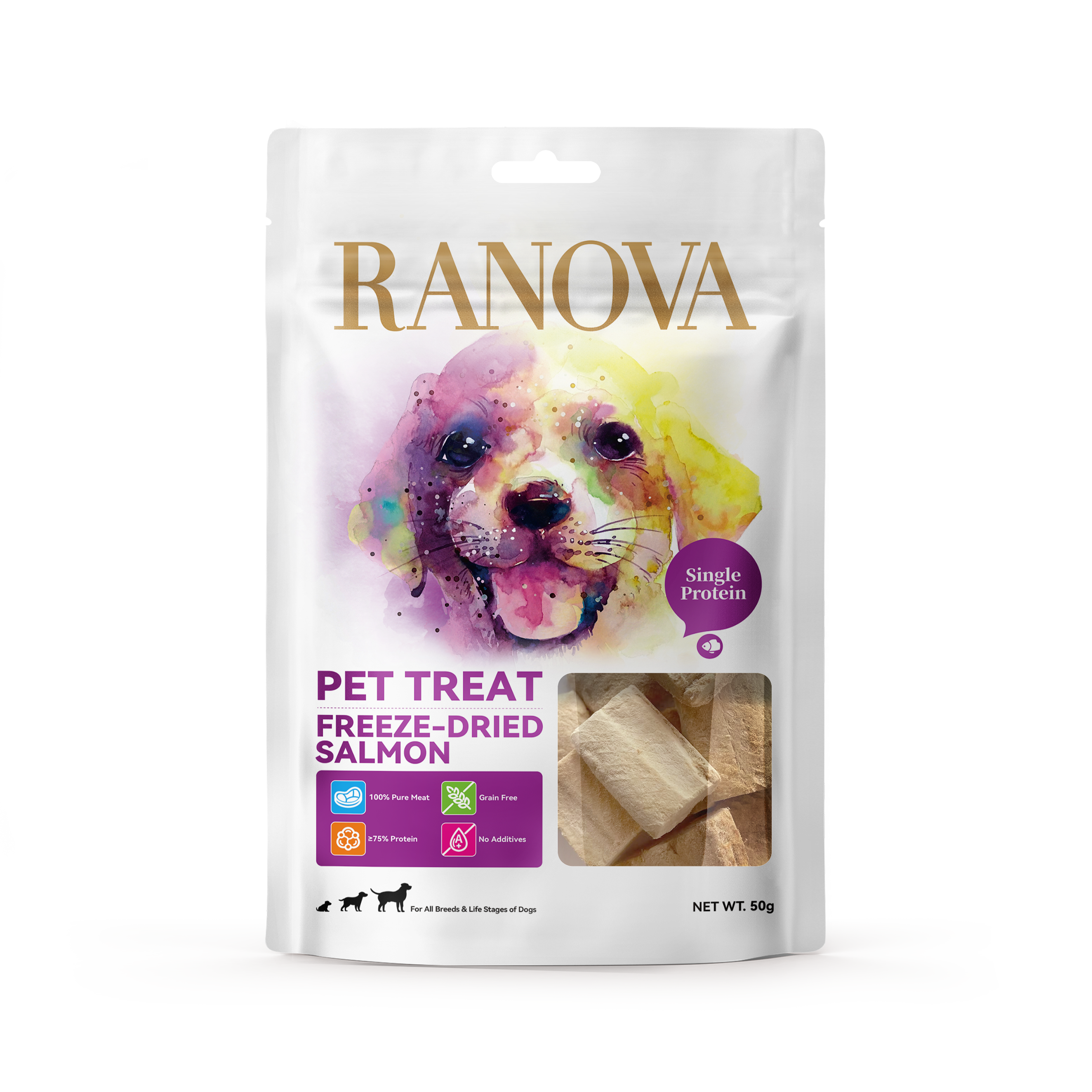 RANOVA Freeze Dried Dog Treats Raw Food - 100% Salmon - 50g