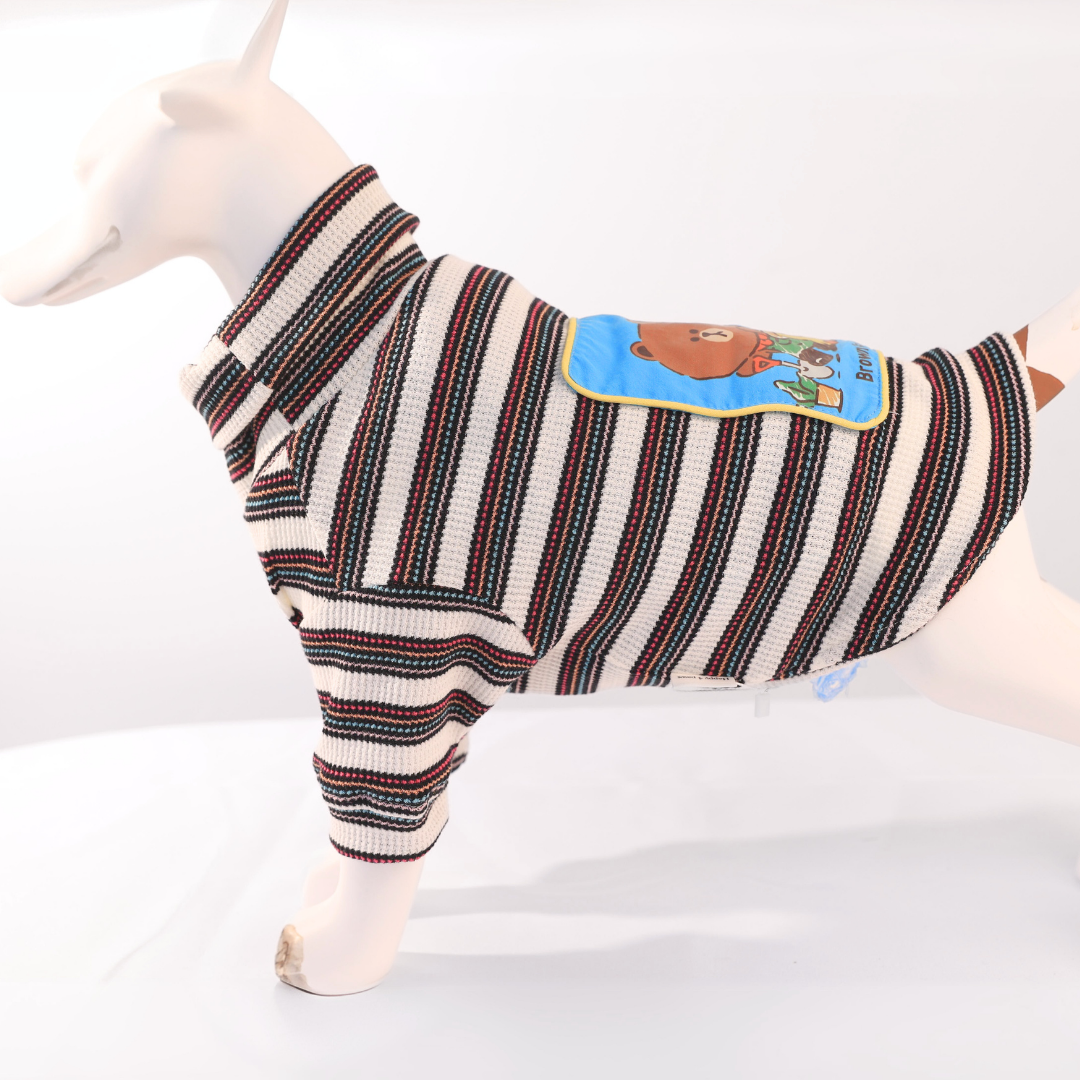 Handmade Cute Cartoon Striped Printed Cotton Shirts For Small and Medium Dogs and Cats