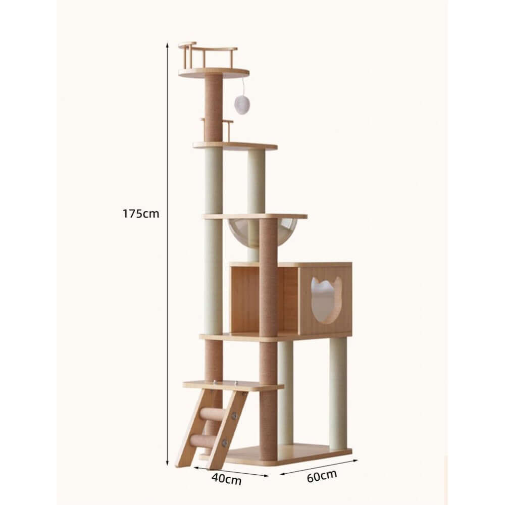 Multi-Level Wooden Cat Scratching Tree - 175cm