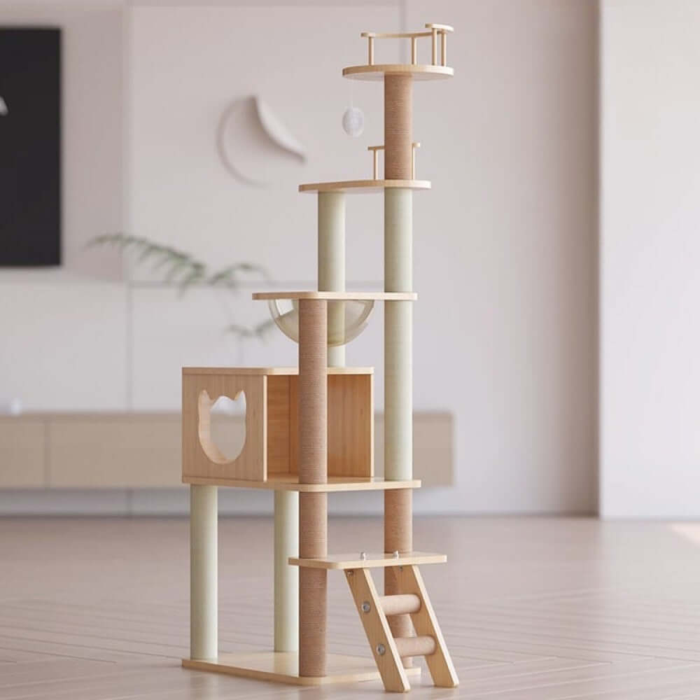 Multi-Level Wooden Cat Scratching Tree - 175cm