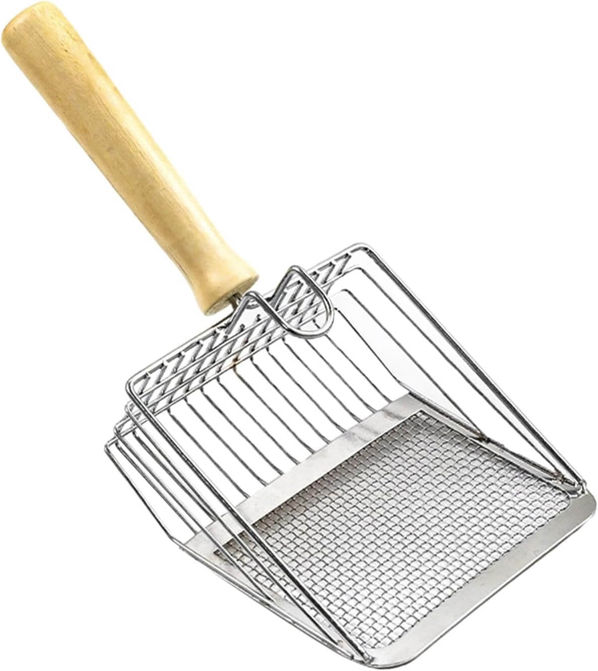 Stainless Steel Cat Litter Scooper with Wooden Handle