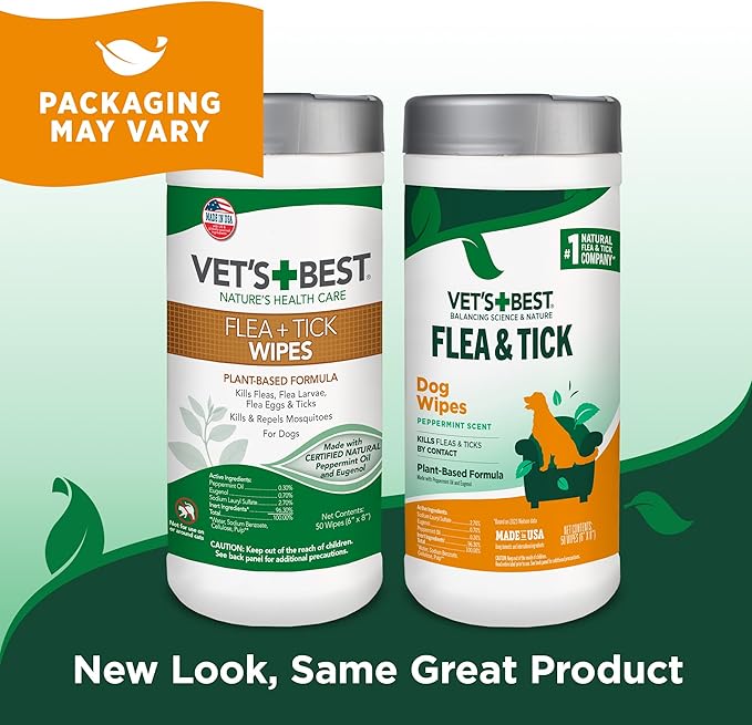 Vet's Best Flea & Tick Wipes for Dogs - Natural, Easy-to-Use Pest Control (50pcs)