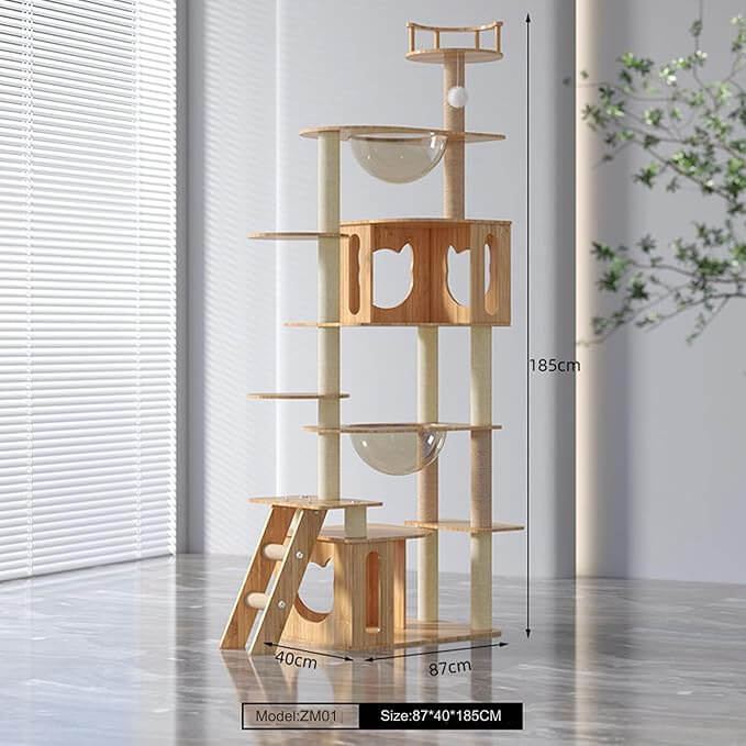 Multi-Level Wooden Cat Scratching Tree - 185cm