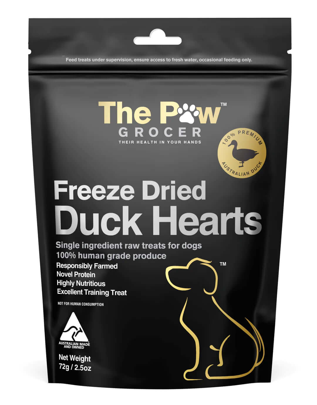 The Paw Grocer Freeze Black Label Responsibly Sourced Duck Hearts 72g - Happy 4 Paws