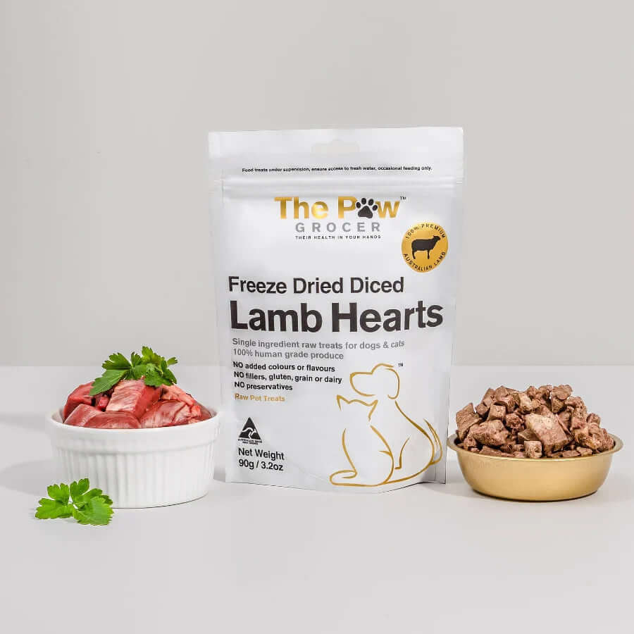 The Paw Grocer Freeze Diced Lamb Hearts 90g - Happy 4 Paws