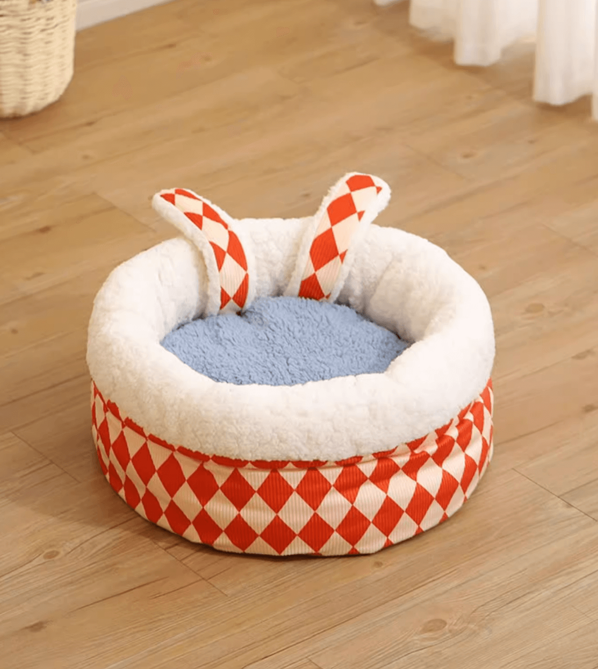 Bunny Ears Warm Fleece Bed Semi-enclosed Circus Style Pet Cave for Cat Small Dog - Happy 4 Paws