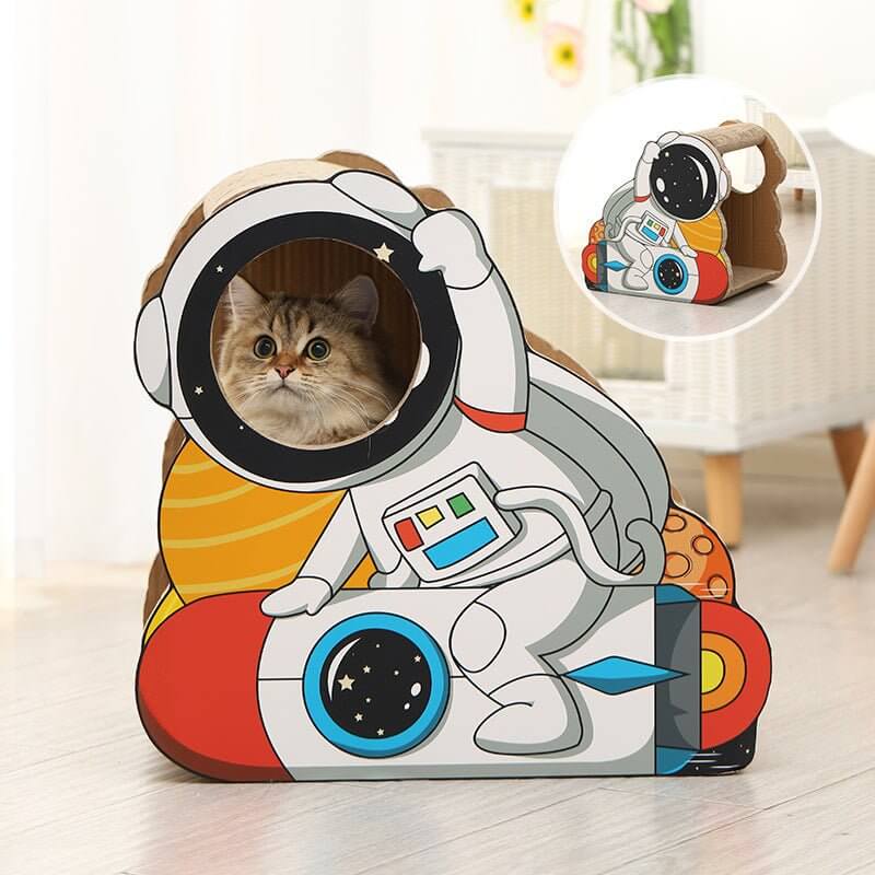 Astronaut Cartoon Cat Scratching Post - Happy 4 Paws