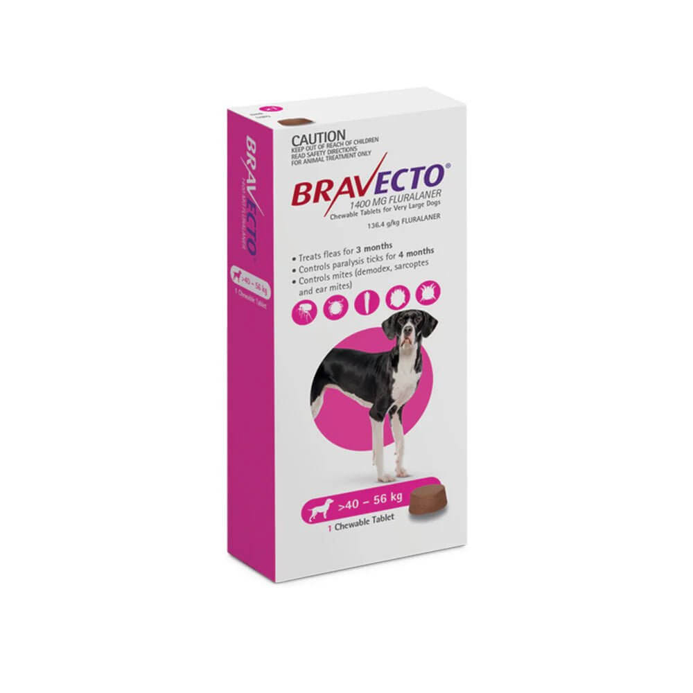 Bravecto Dog Chew Extra Large 40 - 56kg Pink - 1pk - Happy 4 Paws