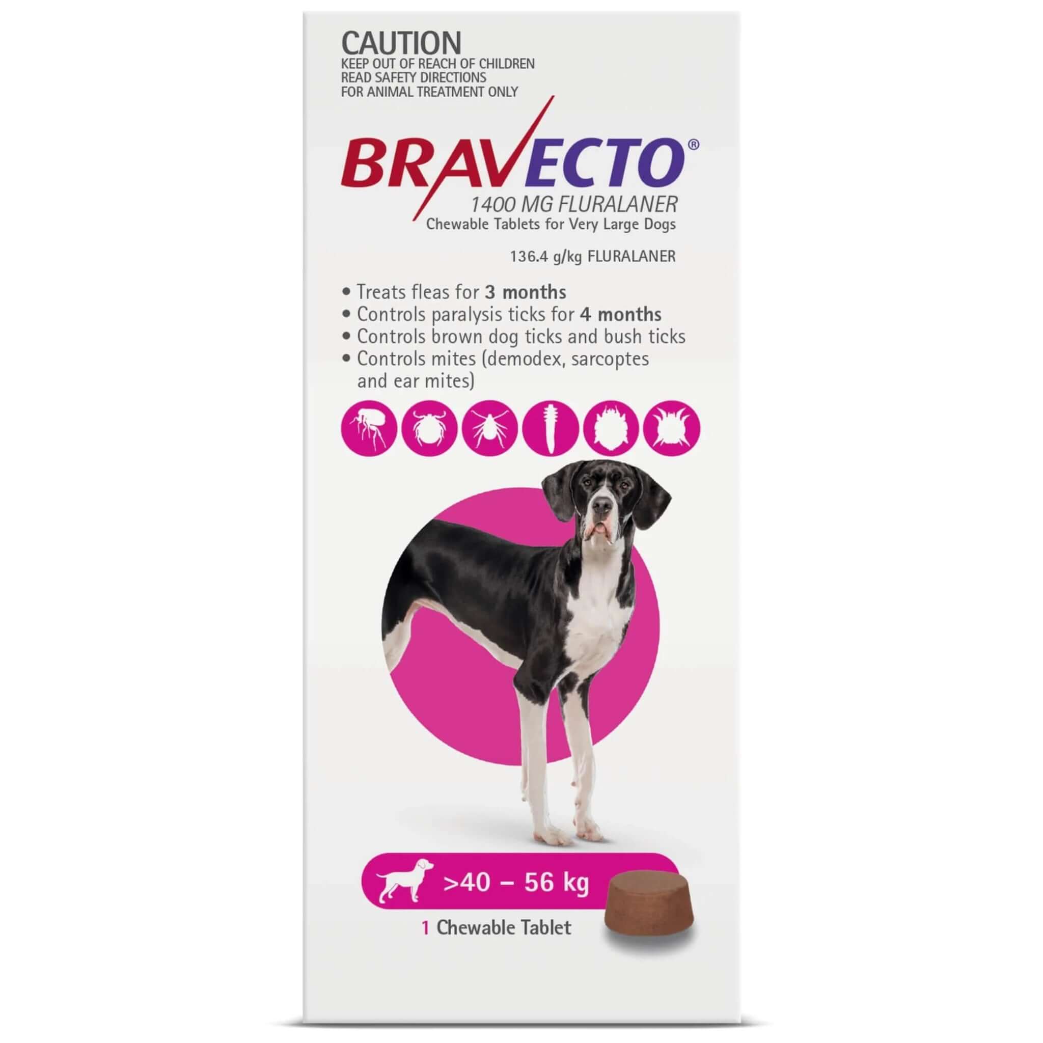 Bravecto Dog Chew Extra Large 40 - 56kg Pink - 1pk - Happy 4 Paws