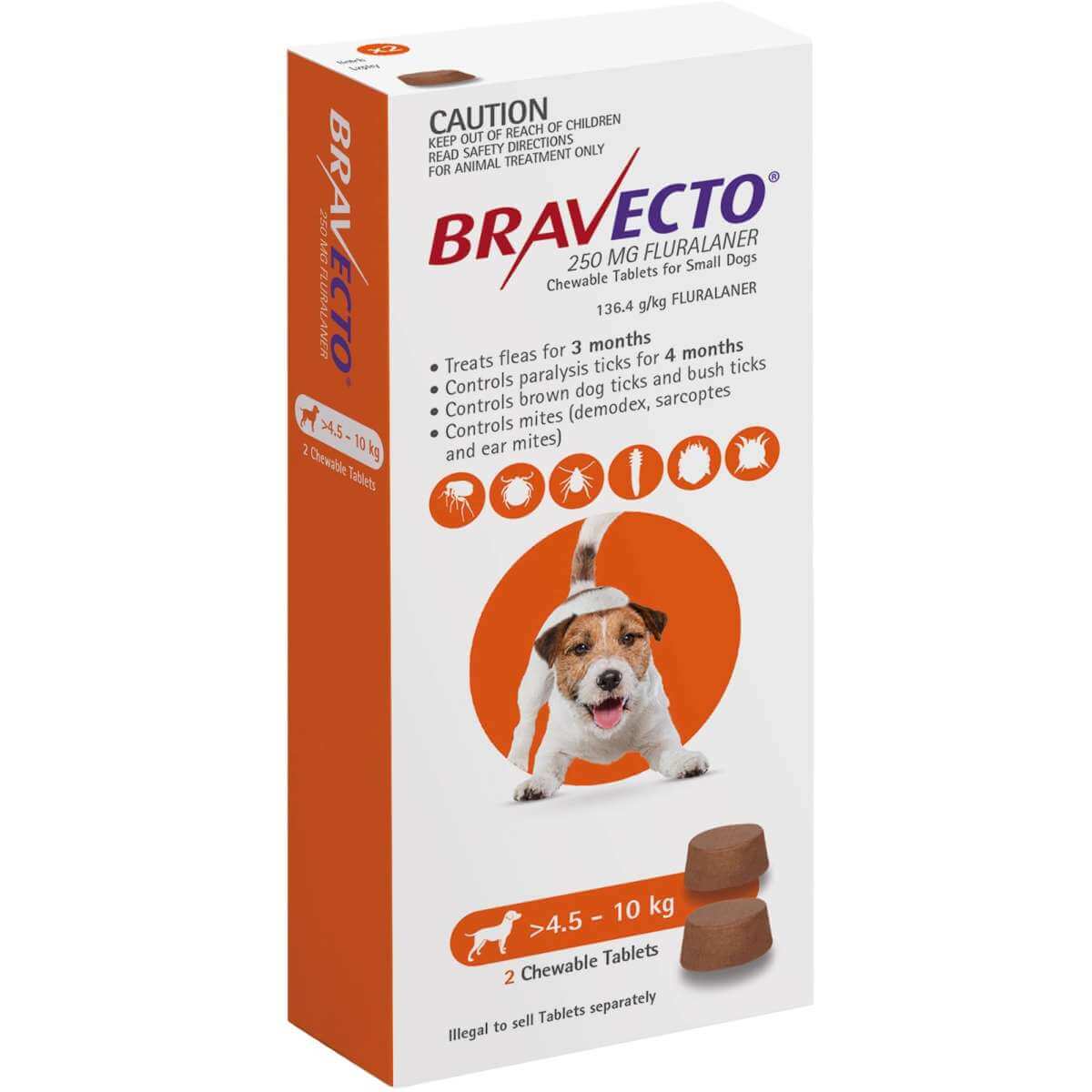 Bravecto Dog Chew Small 4.5 - 10kg Orange - 2pk - Happy 4 Paws