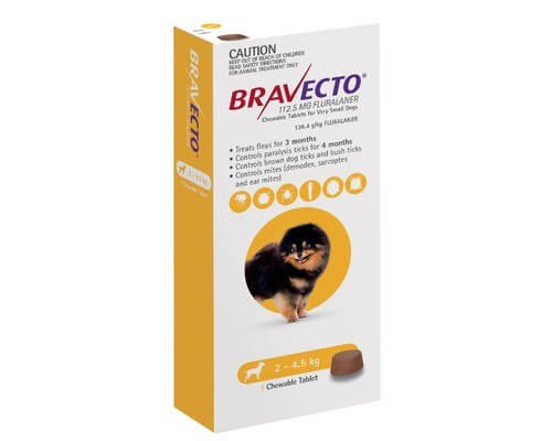 Bravecto Dog Chew Very Small 2 - 4.5kg Yellow - 1pk - Happy 4 Paws