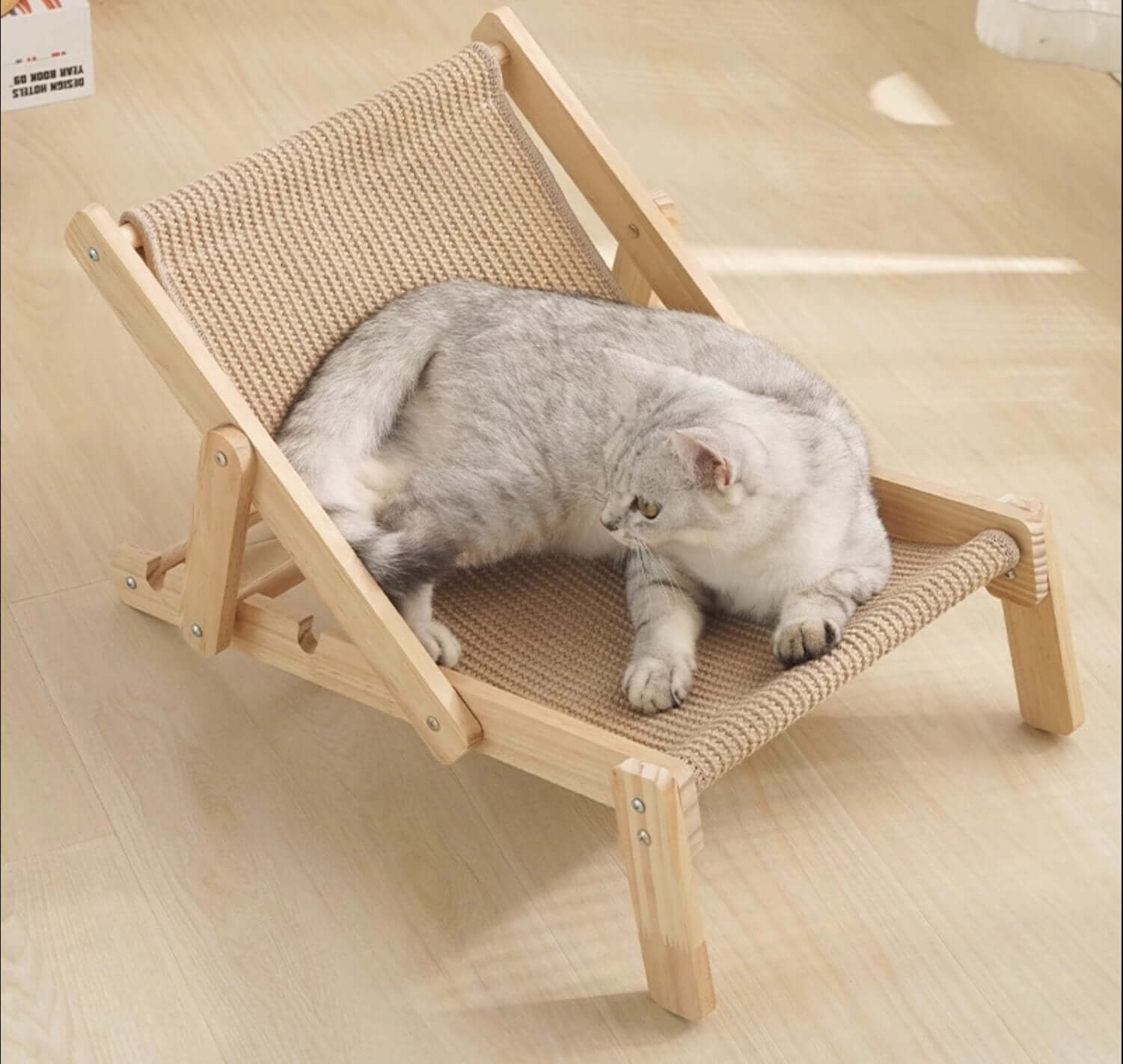 Cat Hammock Bed Modern Lounge Chair Wooden Sisal Durable for Cat under20kg - Happy 4 Paws