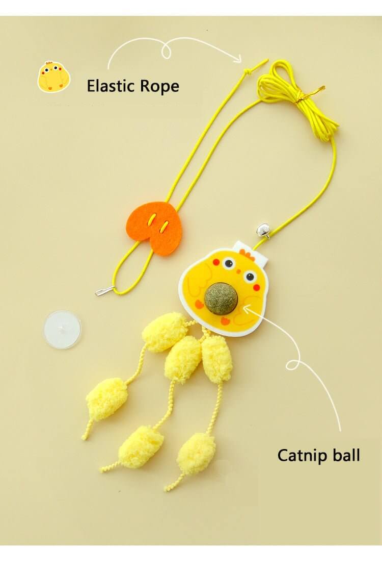 Cat Interactive Cartoon Chick Design Toy Retractable Door Hanging Catnip Ball Toy - Happy 4 Paws