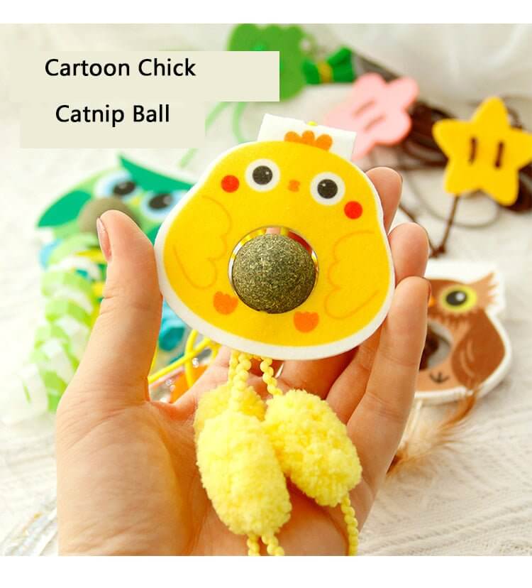 Cat Interactive Cartoon Chick Design Toy Retractable Door Hanging Catnip Ball Toy - Happy 4 Paws