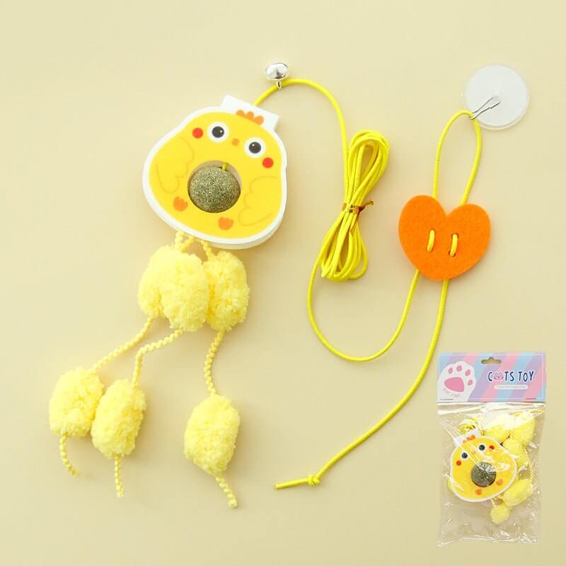 Cat Interactive Cartoon Chick Design Toy Retractable Door Hanging Catnip Ball Toy - Happy 4 Paws