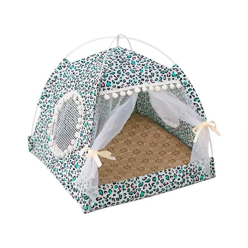 Cat Tent Princess Nest Leopard Print Pet Bed for Cat Small Dog - Happy 4 Paws