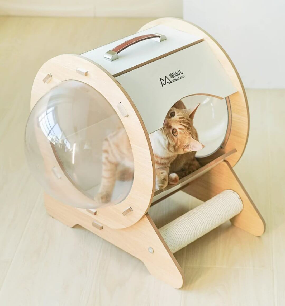 Cat Wooden Pet Bed Space Capsule with Cushion - Happy 4 Paws