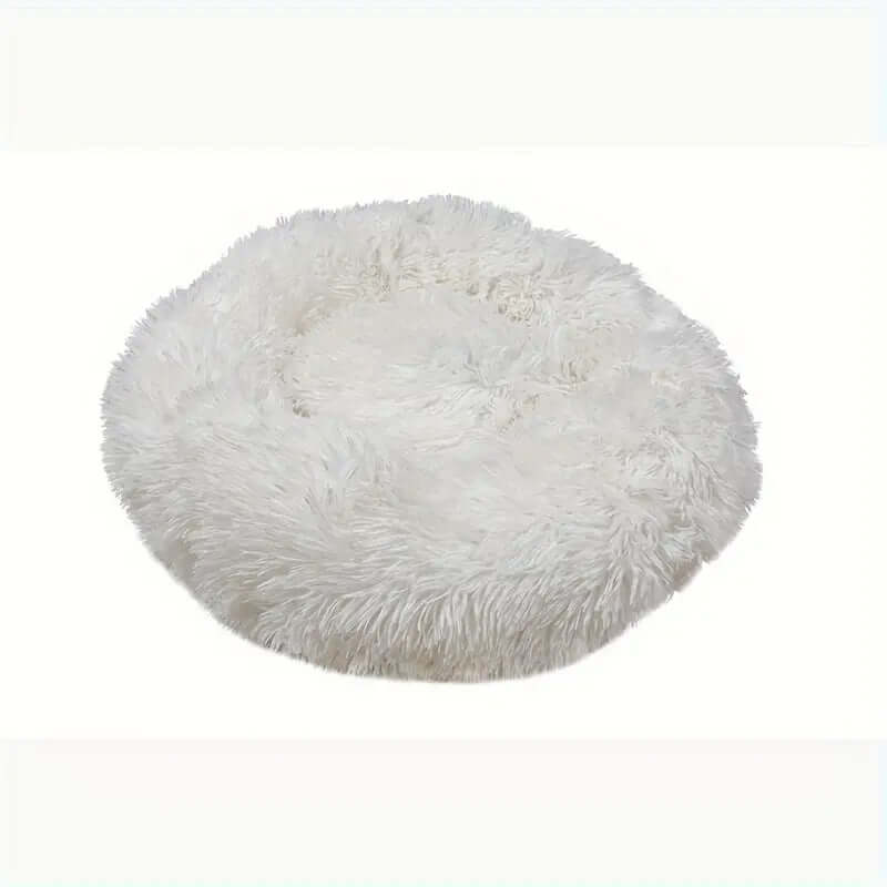 White Round Fluffy Pet Bed - Plush Comfort for Cats and Dogs