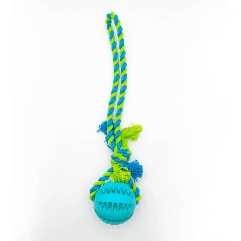 Chew Teething Durable Rubber Ball Food Dispensing Dog Rope Toy - Happy 4 Paws