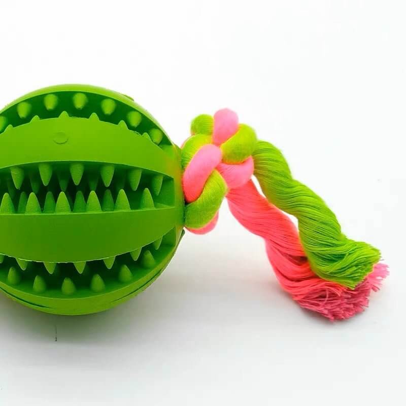 Chew Teething Durable Rubber Ball Food Dispensing Dog Rope Toy - Happy 4 Paws