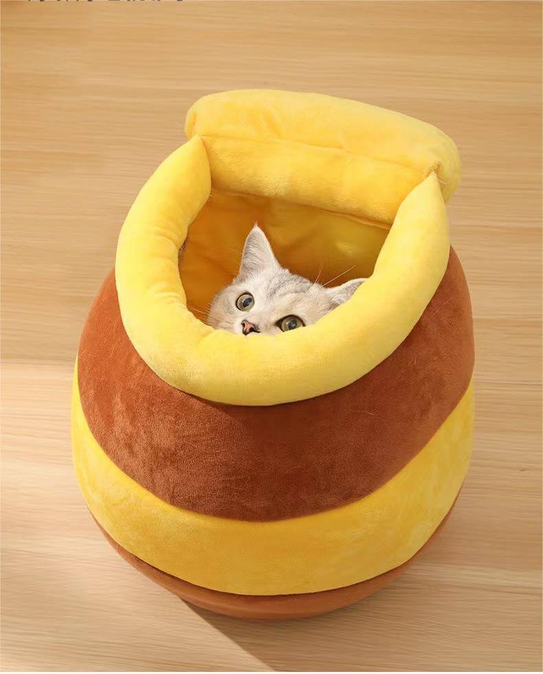 Closed Honeypot Shape Cat Nest Warm Bed for Puppy & Cat - Happy 4 Paws