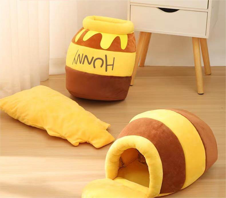 Closed Honeypot Shape Cat Nest Warm Bed for Puppy & Cat - Happy 4 Paws