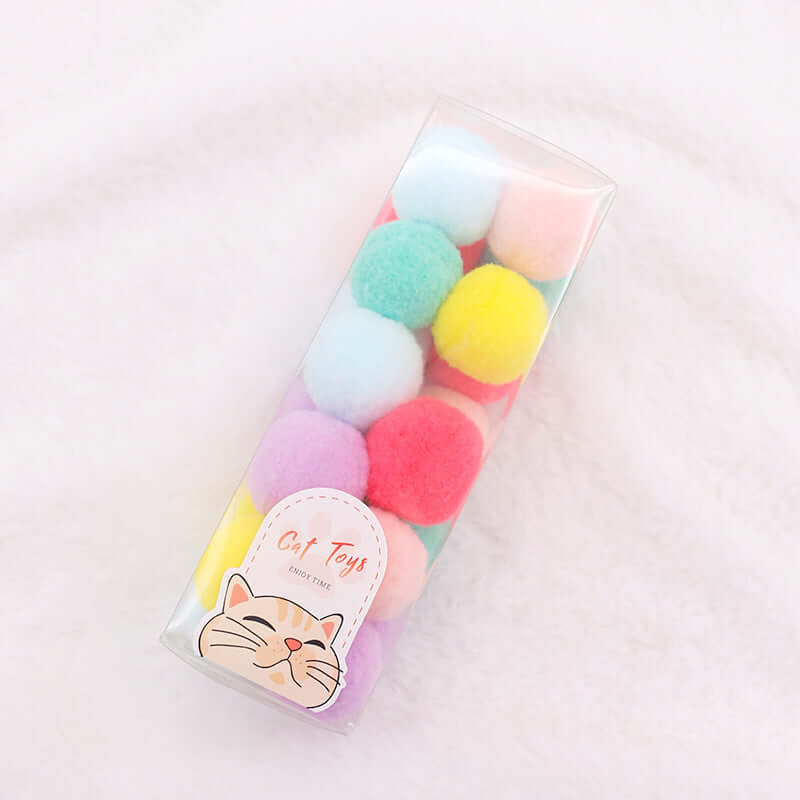 Cat Pom Pom Toy Soft Quiet Ball 20pcs 3cm Assorted 7 Colors - Happy 4 Paws