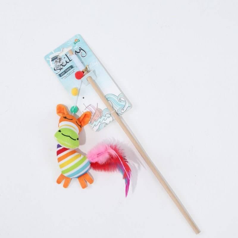 Colourful Cat Teaser Wand Toy with Bells - Happy 4 Paws