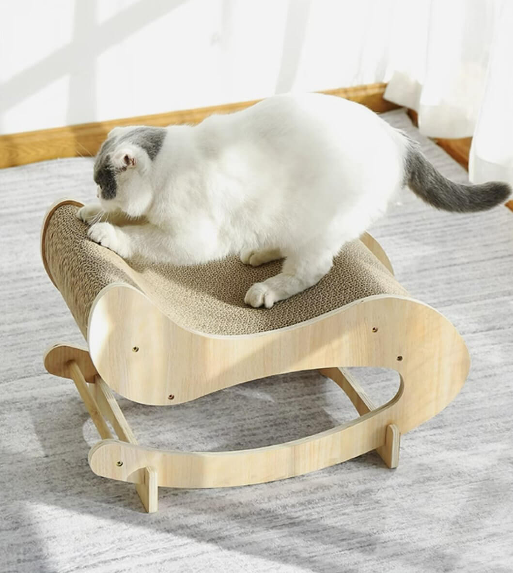 Corrugated Cardboard Cat Rocking Scratcher Lounge Scratching Pad - Happy 4 Paws