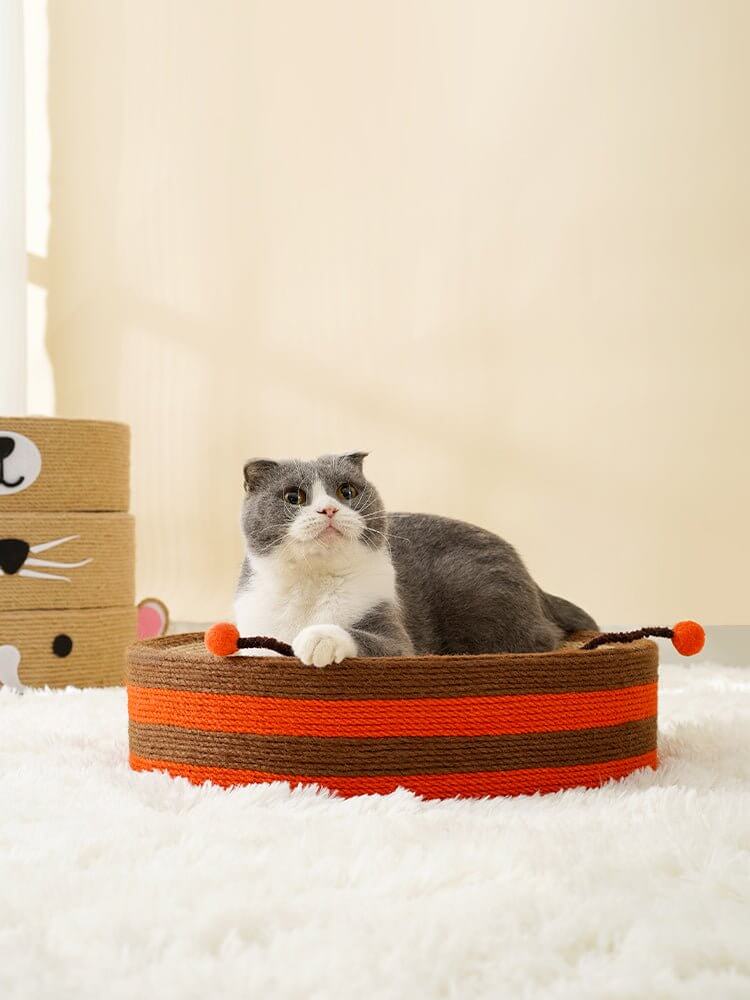 Cute Bee Cat Scratcher Cat Pad Scratching Sisal Bowl Bed - Happy 4 Paws